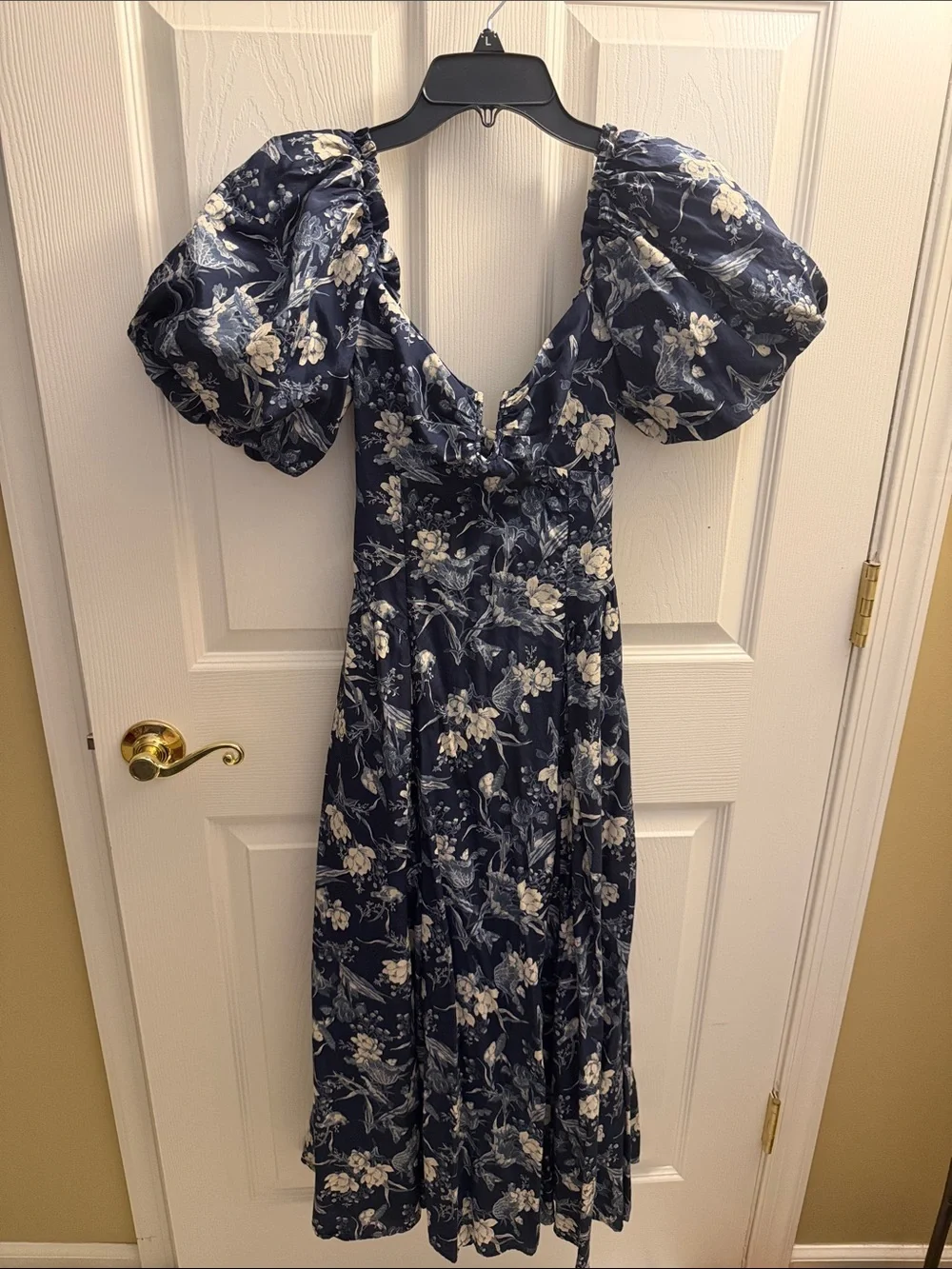 Abercrombie & Fitch Navy Floral Maxi Dress with Puff Sleeves